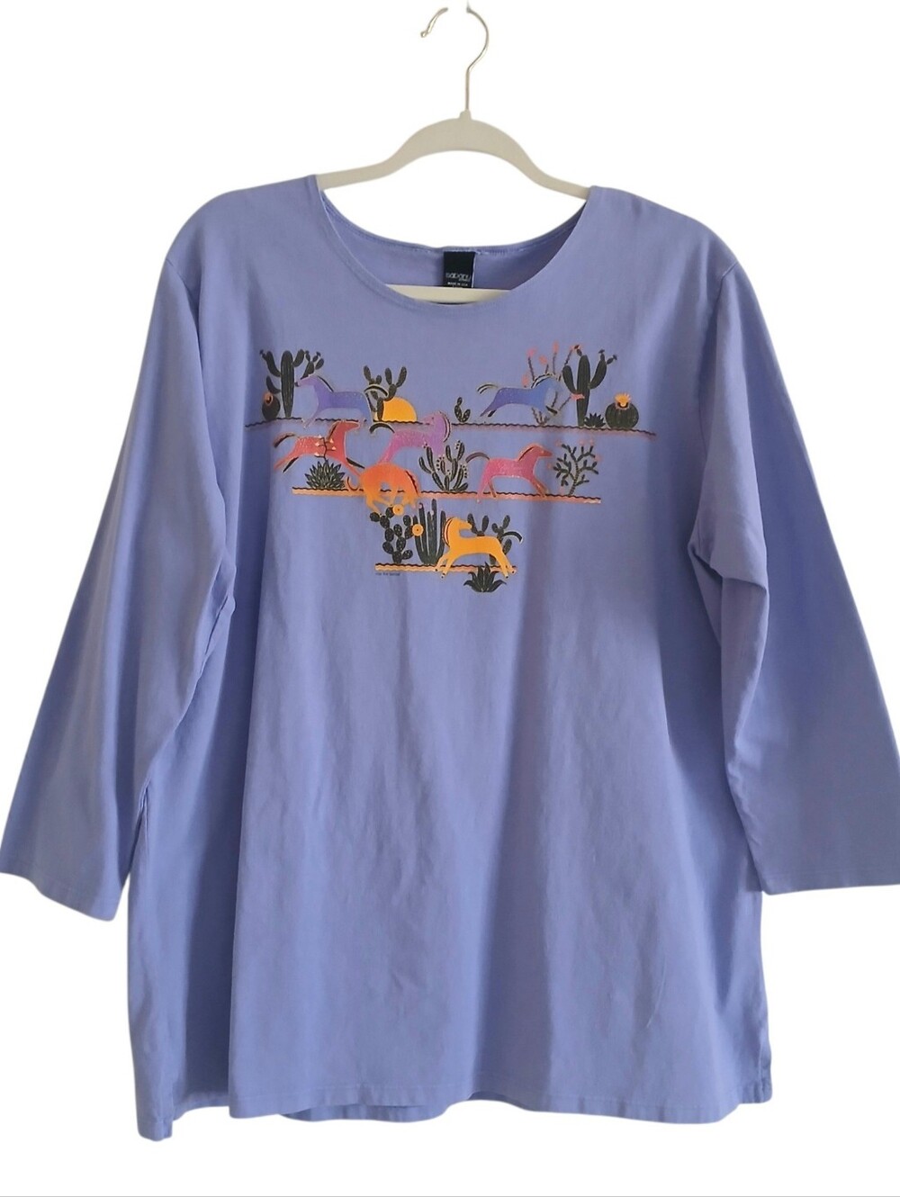 SABAKU ARTWEAR Nancy Lenches Hrse Art Tunic Women's L Purple Folk Southwest USA